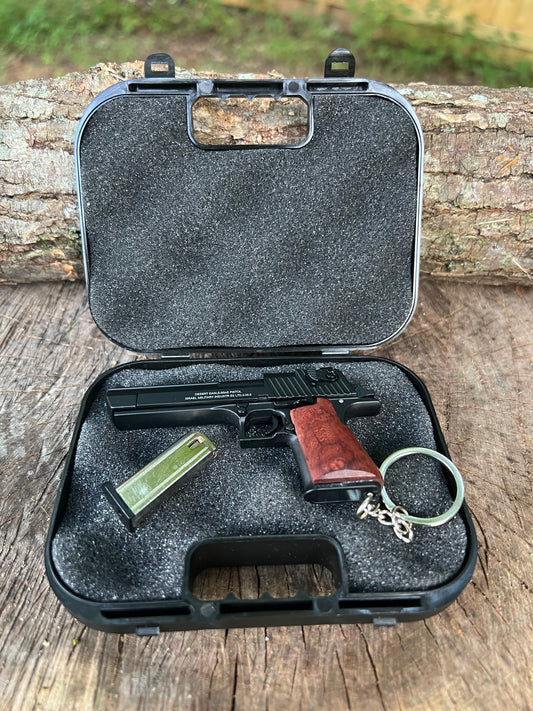 Desert eagle wooden handle metal keychain