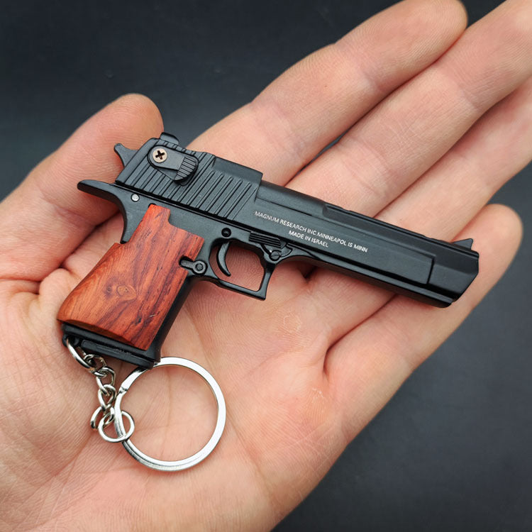 Desert eagle wooden handle metal keychain